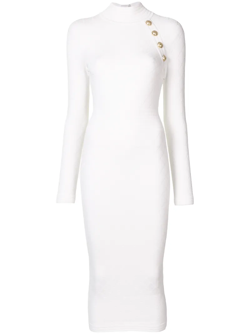 Click to view more detailed imagery on our partner's website Balmain High Neck Knitted Midi Dress In White