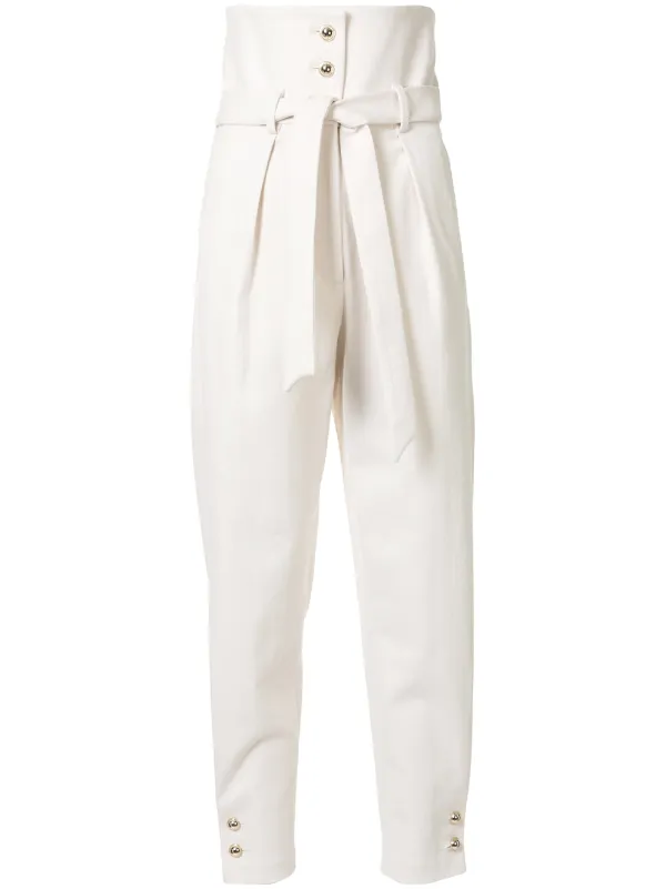 white high waisted belted trousers