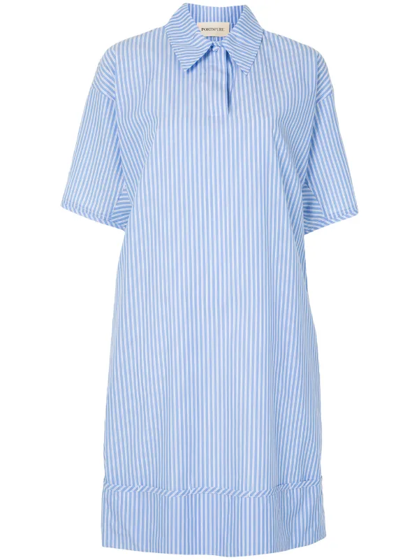 blue pinstripe shirt dress