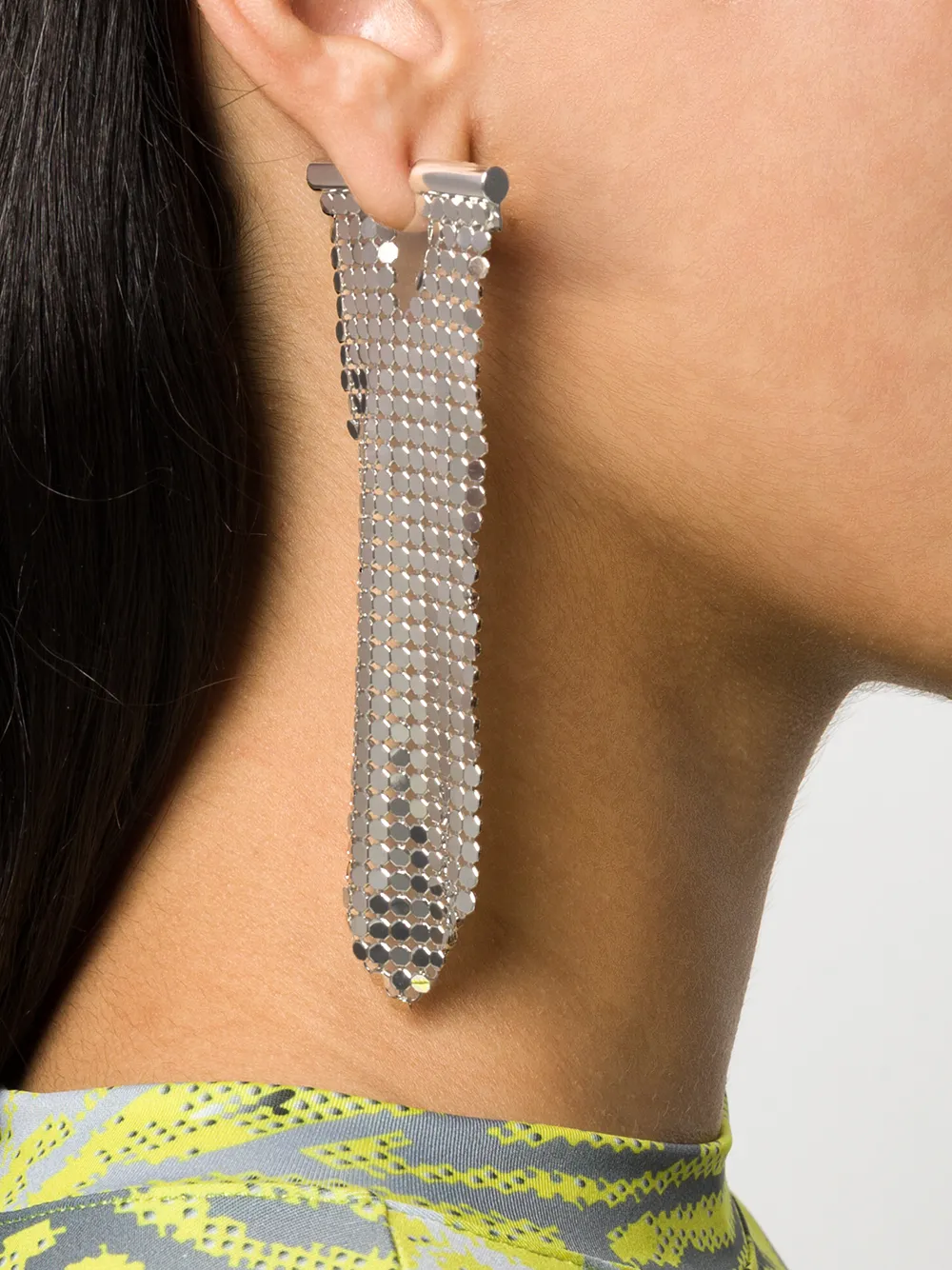 Shop Rabanne Mesh Drop Earring In Silver