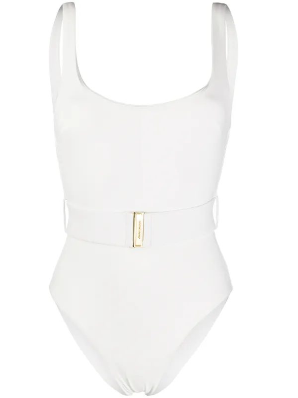 belted white swimsuit