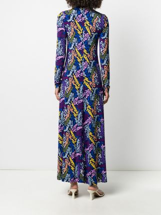 logo-print mock-neck maxi dress展示图