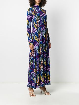 logo-print mock-neck maxi dress展示图