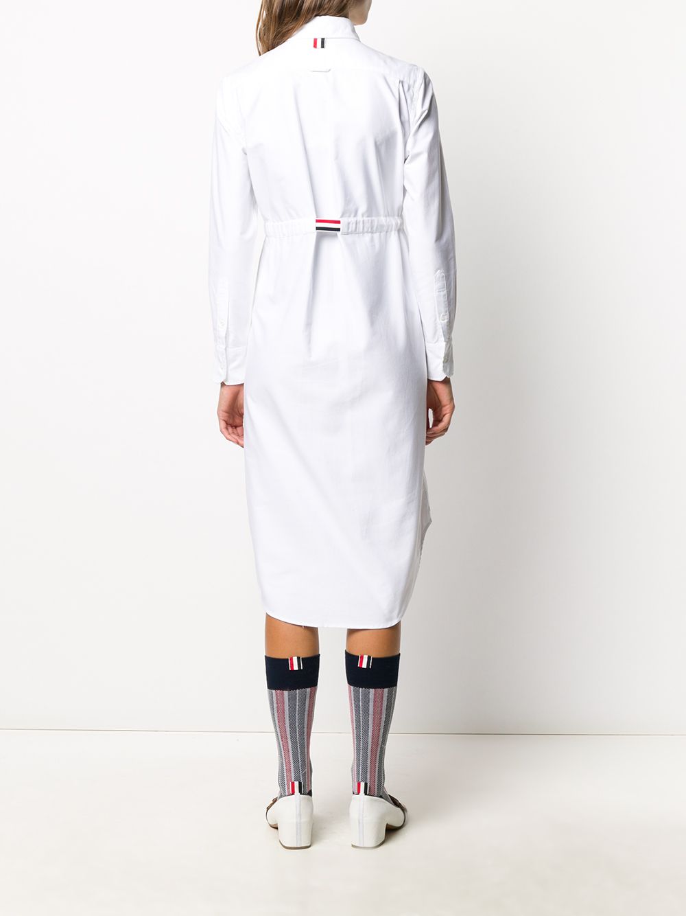 Shop Thom Browne Grosgrain Belt Oxford Shirt Dress In White