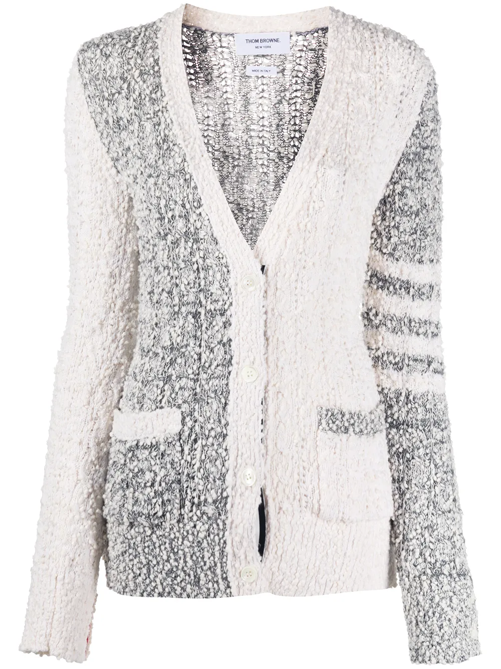 

Thom Browne 4-Bar V-neck bouclé cable cardigan - Grey