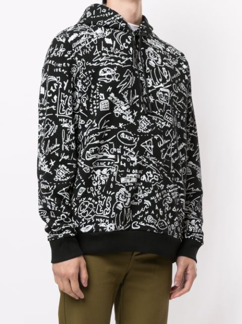 Shop black & white Marcelo Burlon County of Milan scribble print hoodie ...