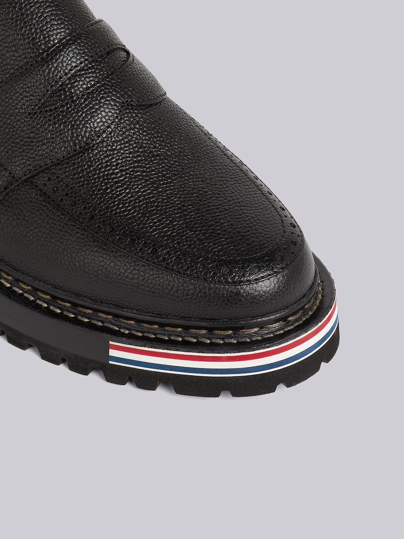 Black Pebbled Calfskin Hiking Sole Penny Loafer Thom Browne Official