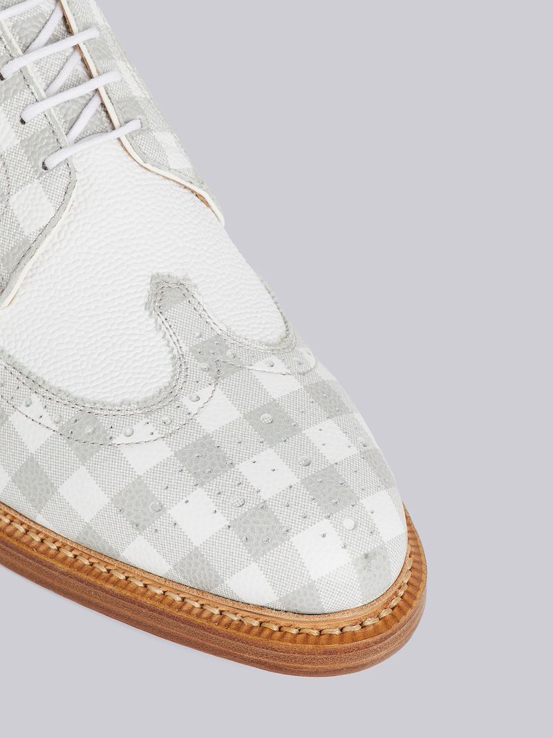 Grey Pebbled Calfskin Gingham Print Longwing Spectator Brogue Thom