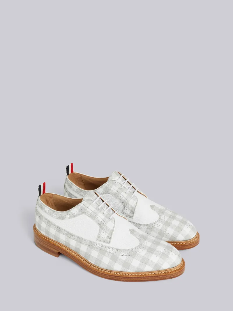 Grey Pebbled Calfskin Gingham Print Longwing Spectator Brogue Thom