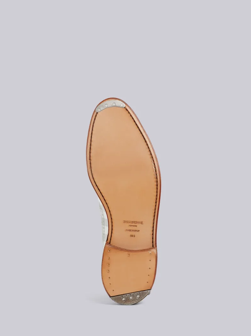 Grey Pebbled Calfskin Gingham Print Longwing Spectator Brogue Thom