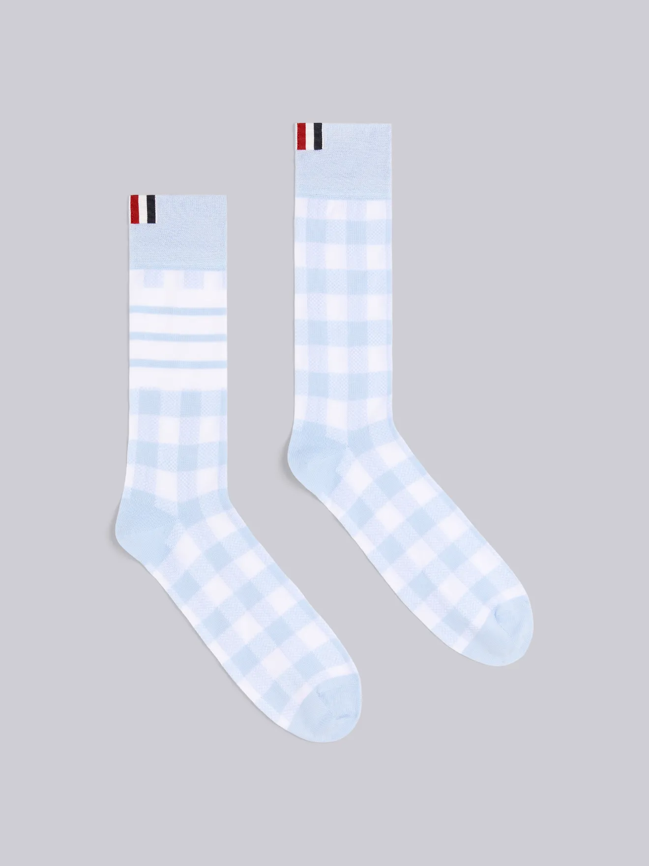 Light Blue Mercerized Cotton Gingham Jacquard Mid-calf Socks | Thom ...