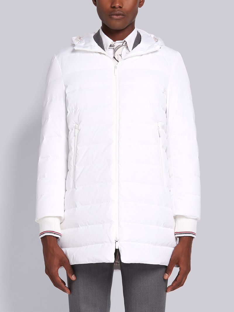 White Down Filled Poly Twill Center Back Stripe Ski Coat Thom Browne