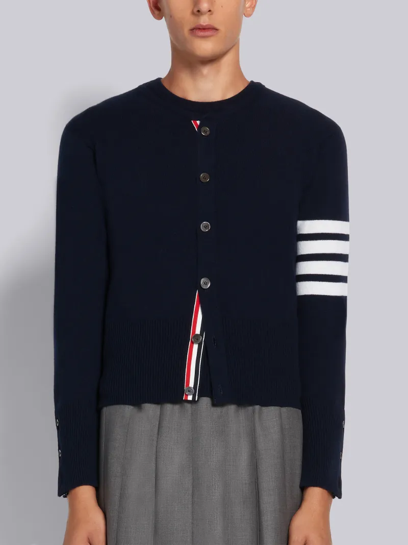 Navy Cashmere Classic 4-Bar Crewneck 