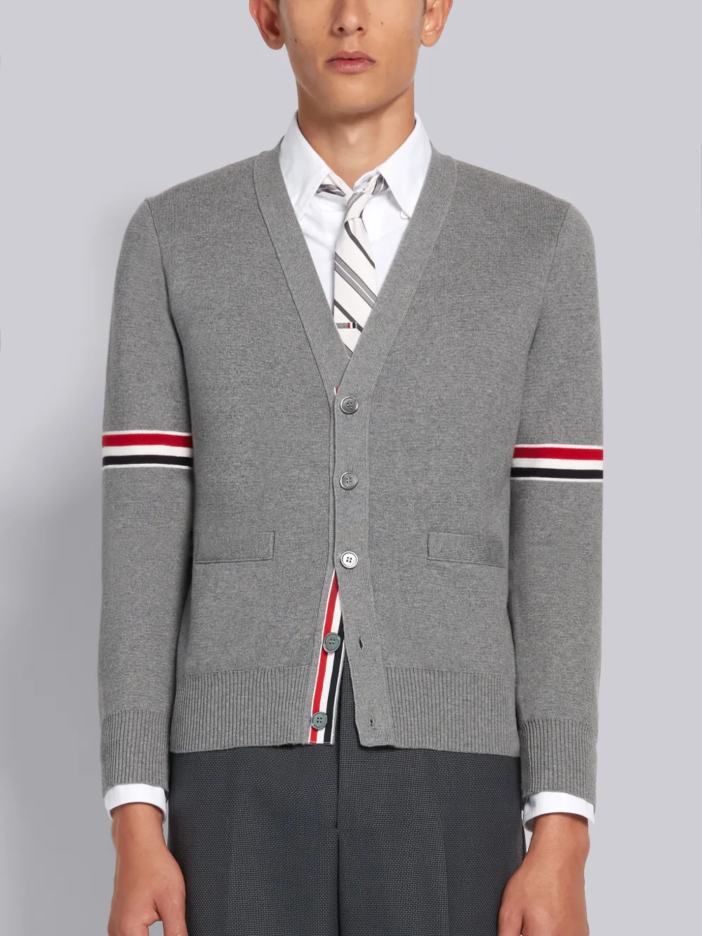 Thom Browne 4-bar Stripe V-neck Cardigan In Gray