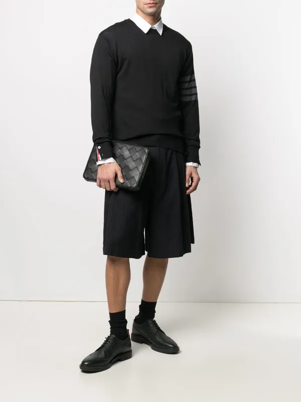 THOM BROWNE ４BAR ブラックマフラー Thom Browne Black Fine Merino Wool 4-Bar Classic Crewneck Pullover