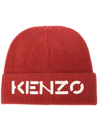 Kenzo ribbed knit wool logo beanie 