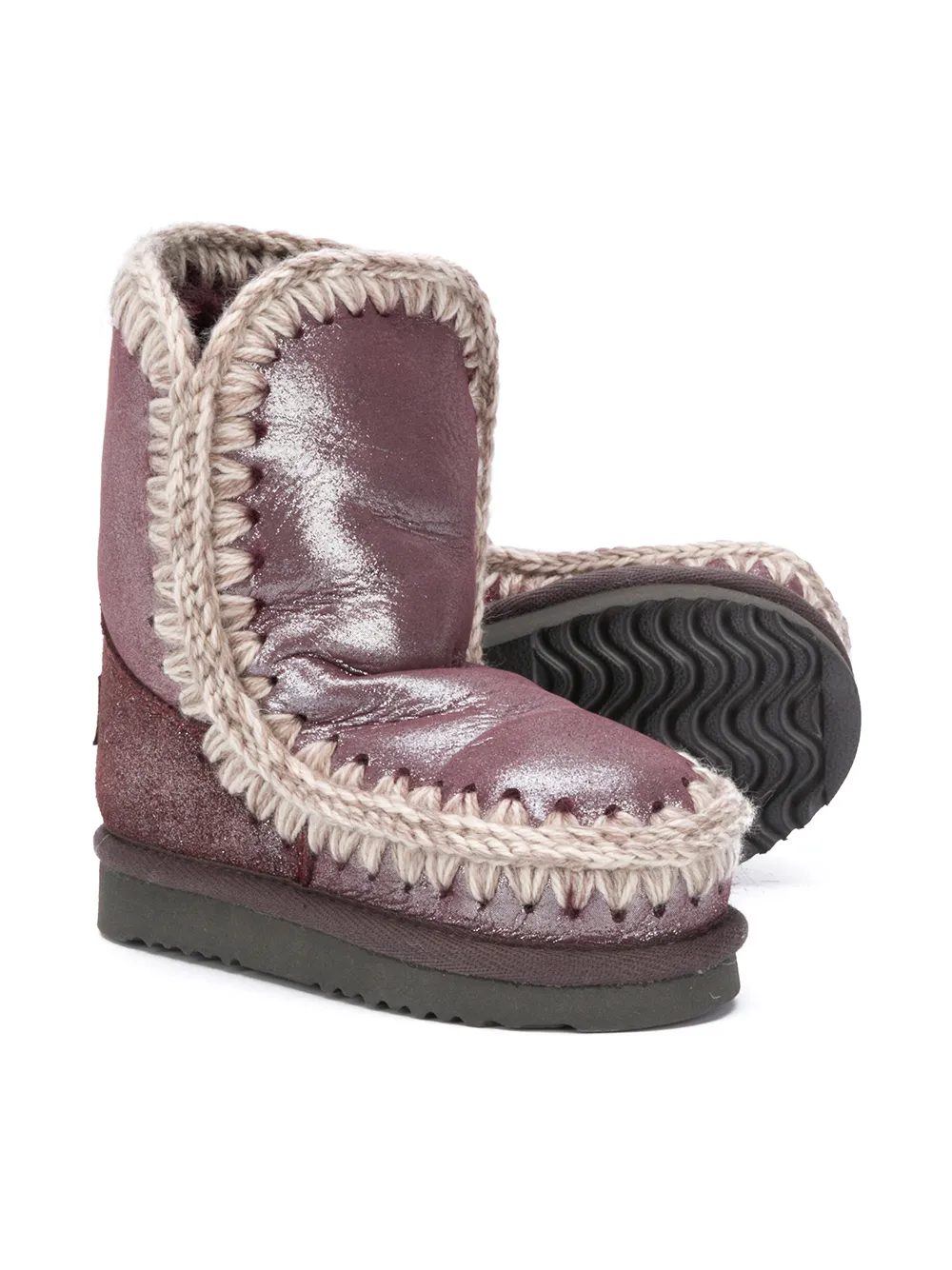  Mou Kids Metallic Suede Ankle Boots - Purple 