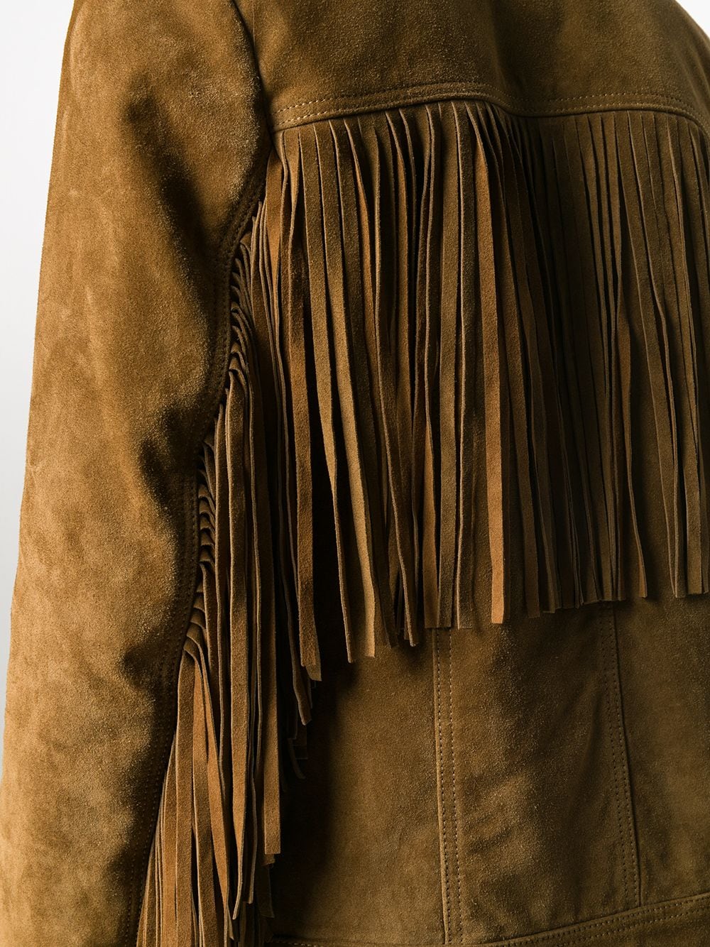 Shop Saint Laurent Calf Leather Tasseled Jacket In Brown