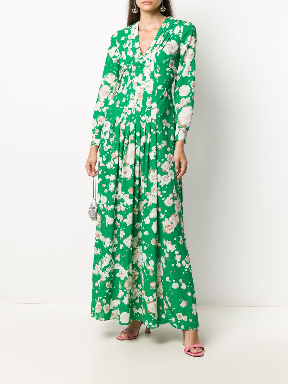 pleated floral maxi dress