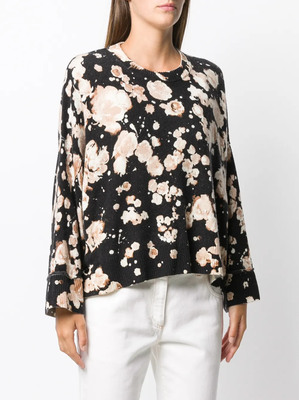 Shop Boutique Moschino Floral Long-sleeve Jumper In Black