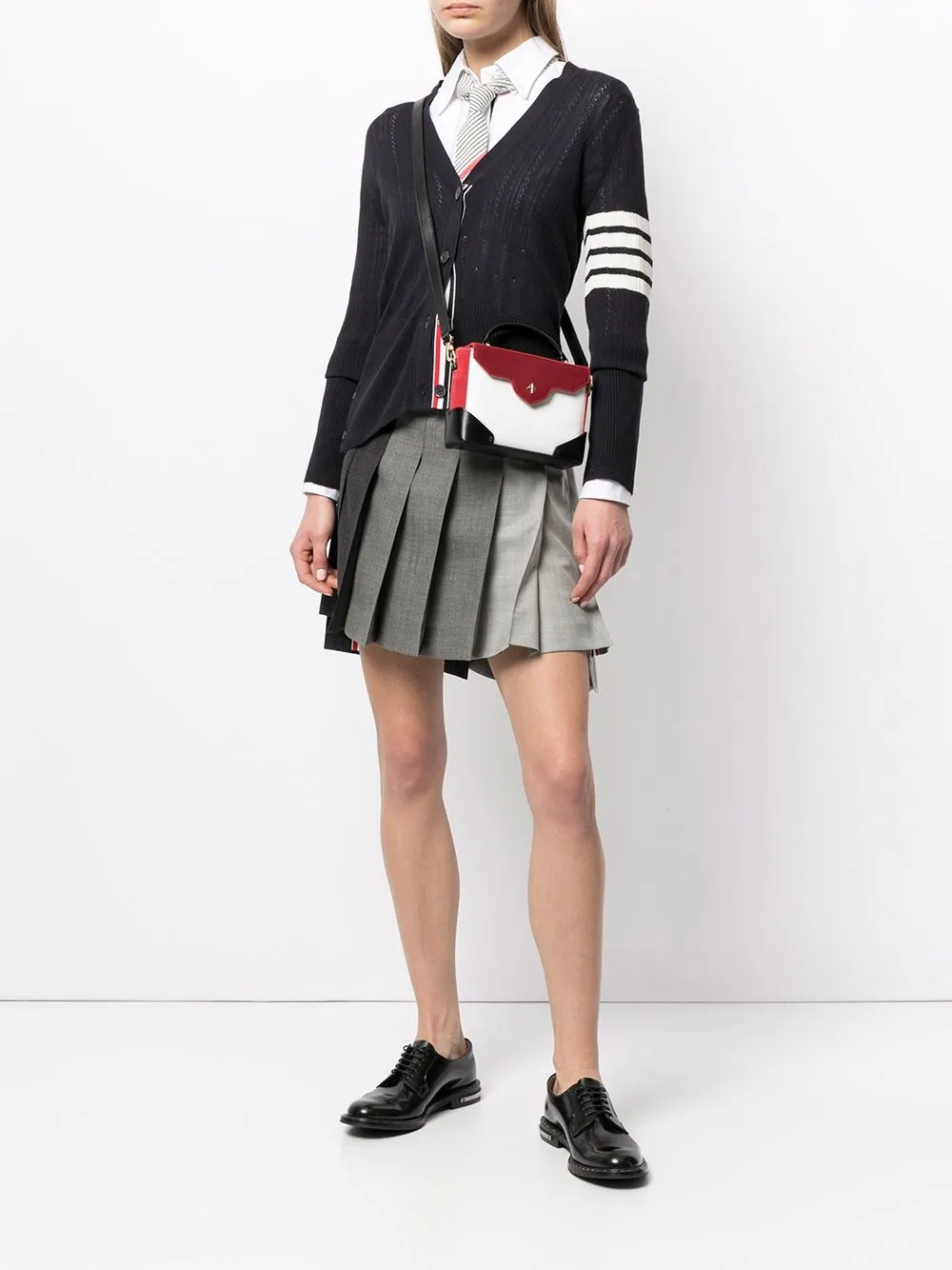 THOM BROWNE FINE MESH RIB STITCH CLASSIC V-NECK CARDIGAN W/ 4 BAR IN COTTON SILK