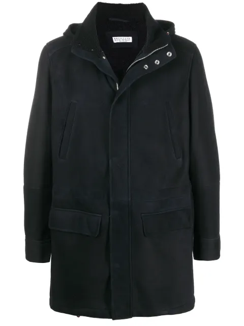 Brunello Cucinelli معطف جلد بغطاء رأس