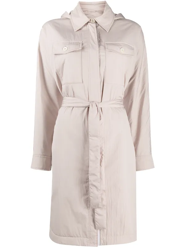 Brunello Cucinelli Hooded Tie-Waist Coat - Neutrals