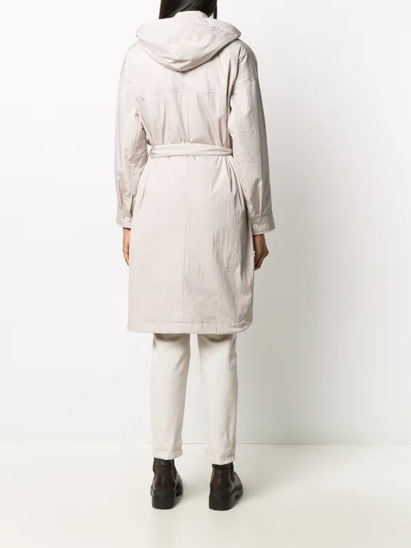 Brunello Cucinelli Hooded Tie-Waist Coat - Neutrals