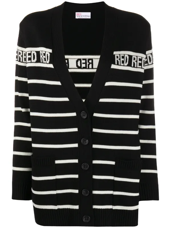 red and black striped cardigan