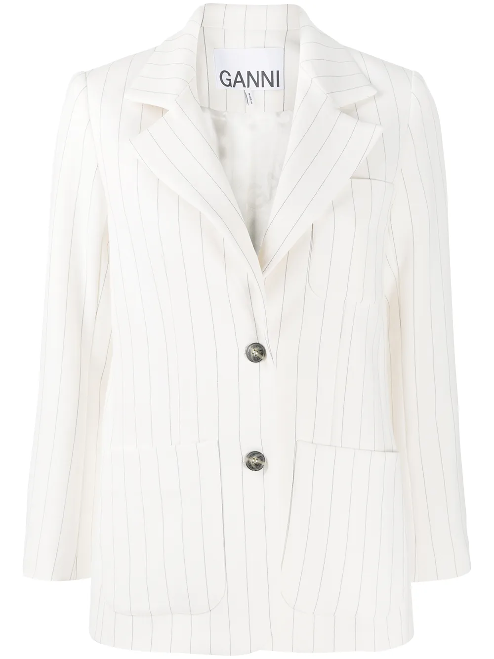 Click to view more detailed imagery on our partner's website Ganni Single-breasted Striped Crepe Jacket In White