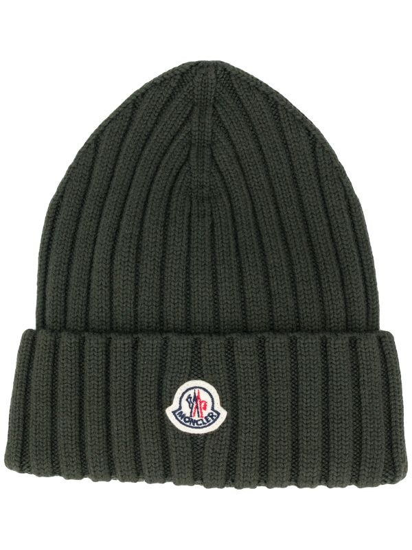 Moncler Chunky Rib Knit Beanie Hat With 