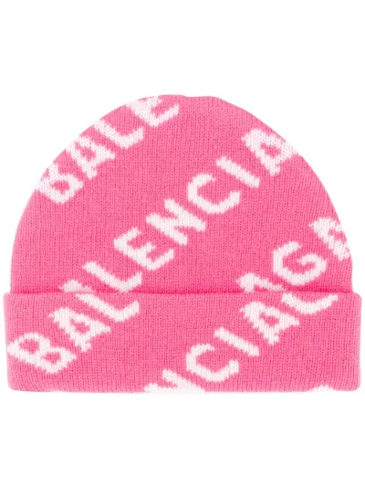 Balenciaga all over logo beanie pink 