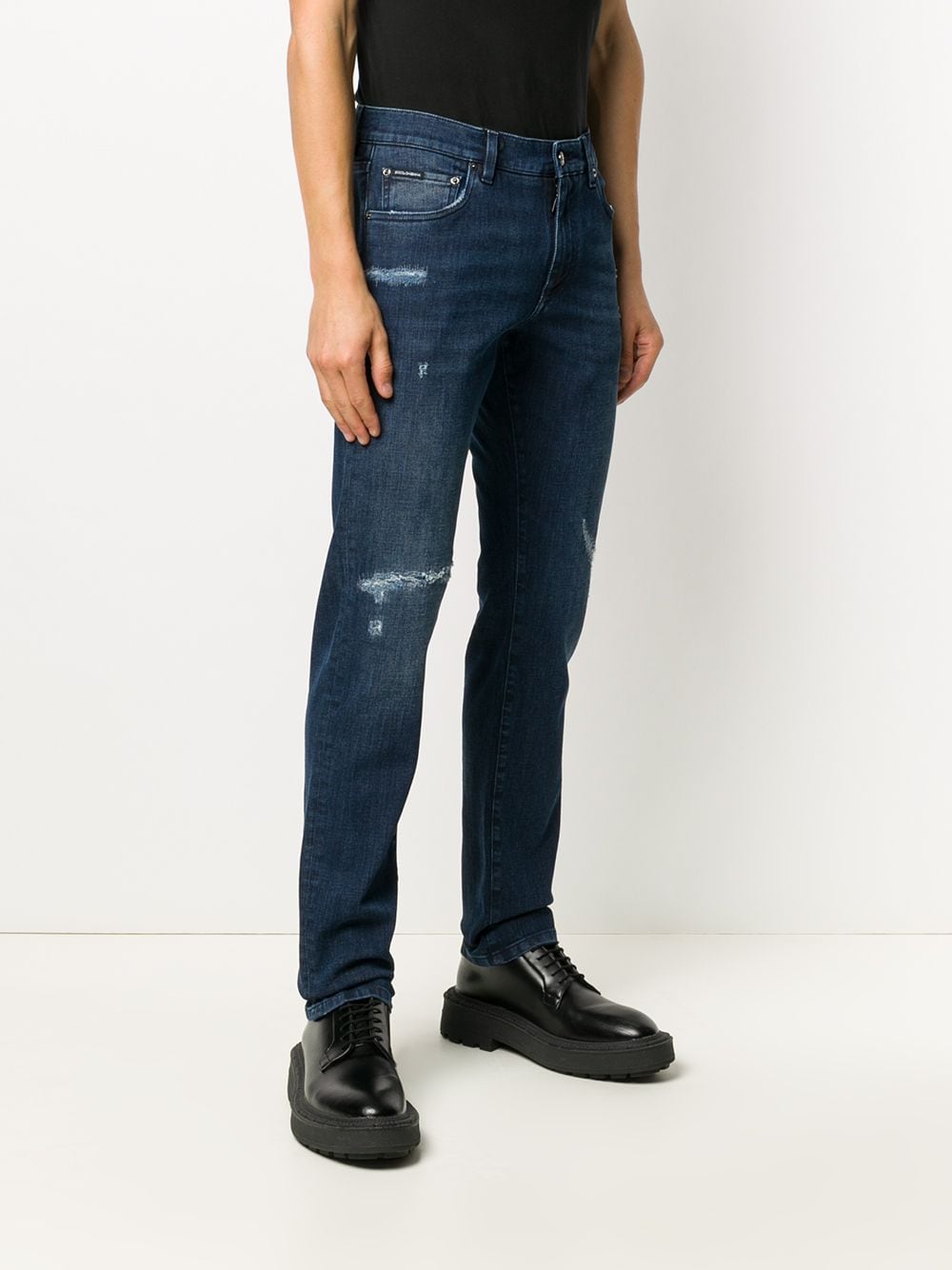 Shop Dolce & Gabbana Ripped Mid-rise Skinny Jeans In Blue