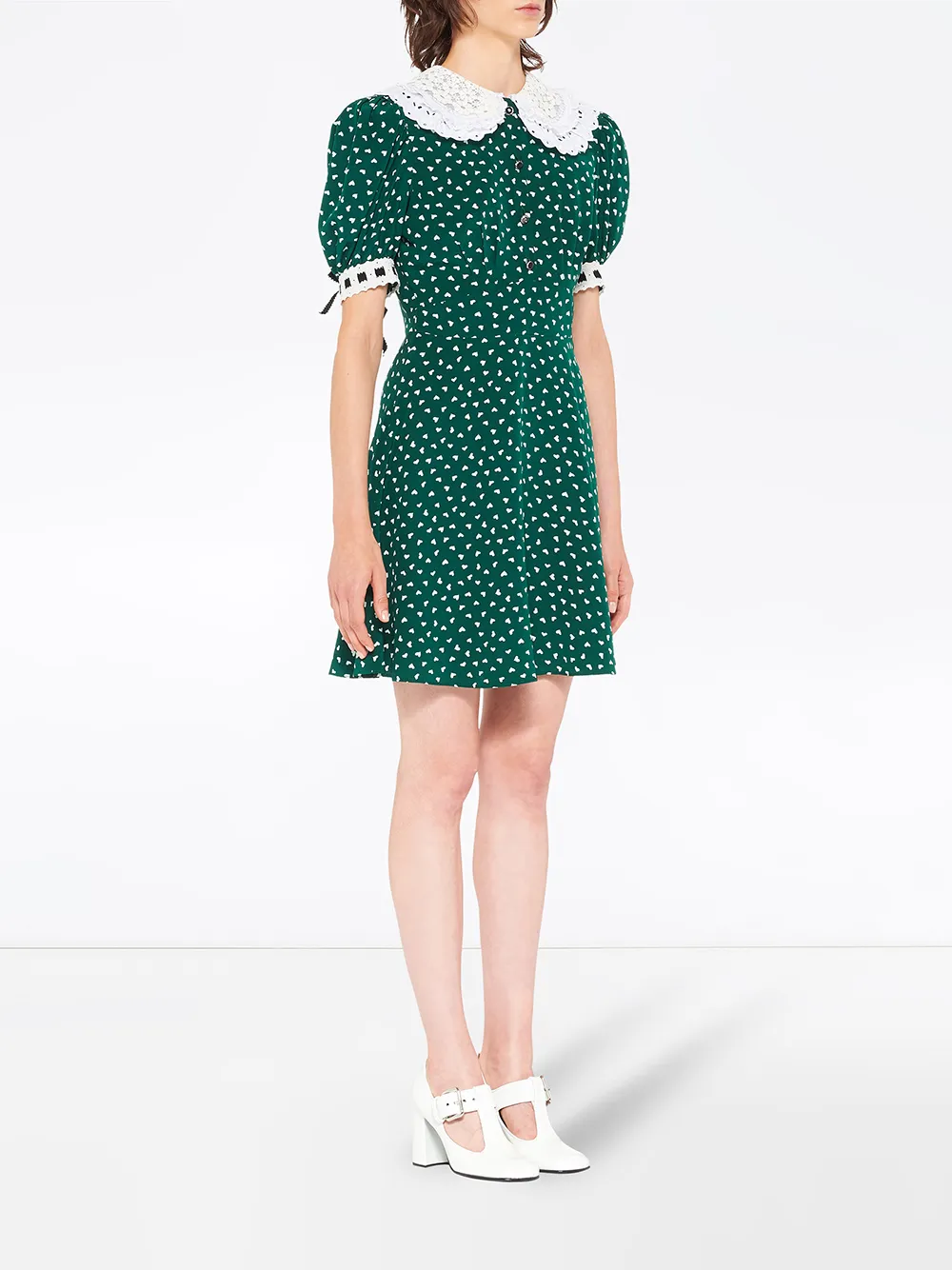 Miu Miu Heart Print Embroidered Collar Dress Farfetch