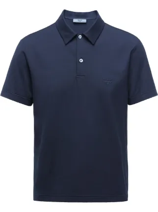 Prada Embroidered Logo Polo Shirt Blue FARFETCH UK