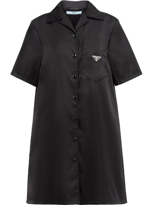 Shop black Prada logo-patch shirt dress 