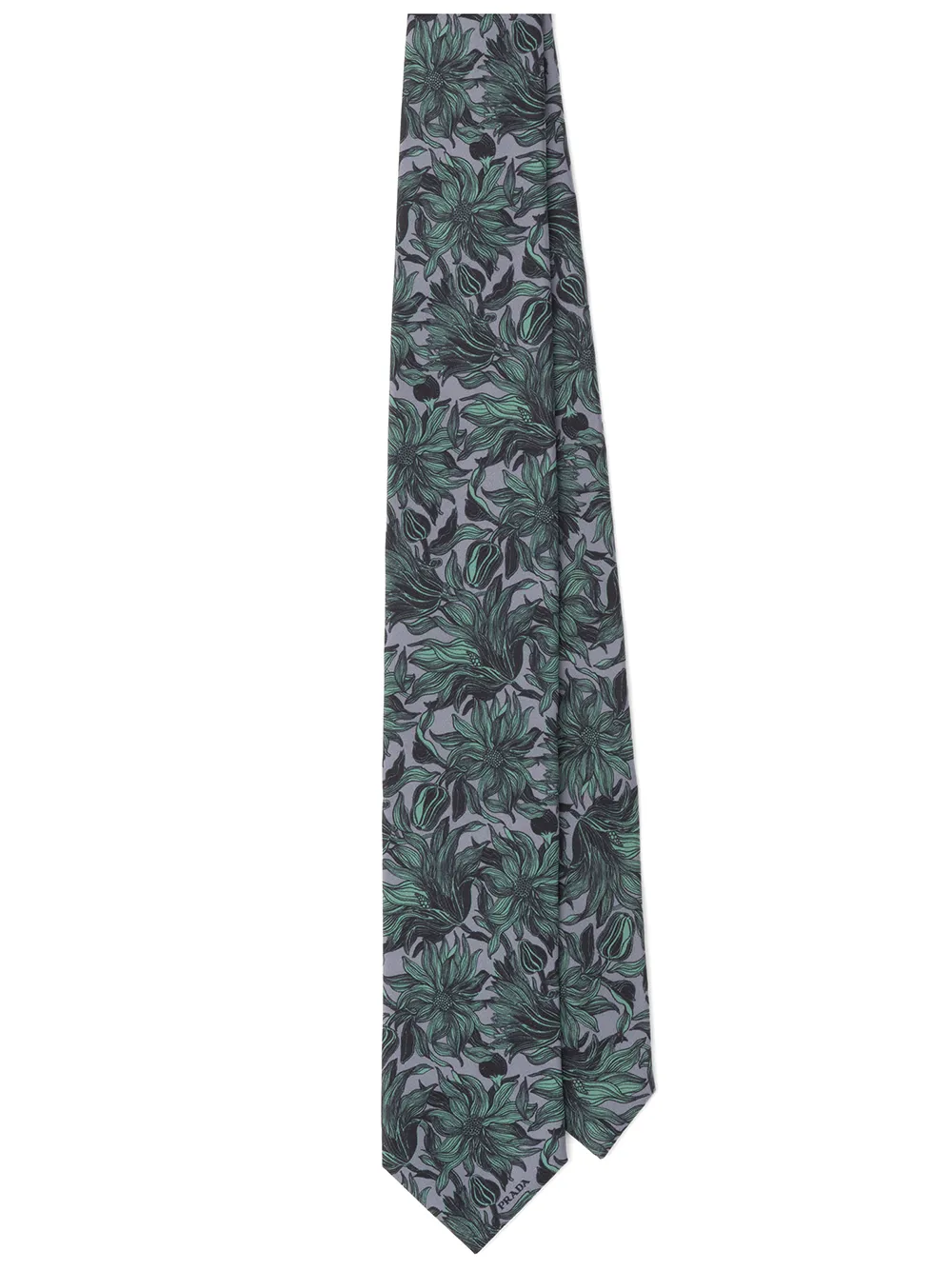 Click to view more detailed imagery on our partner's website Prada Dark Flowers Twill Tie In Grau