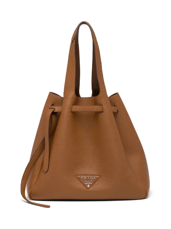 prada logo plaque tote bag
