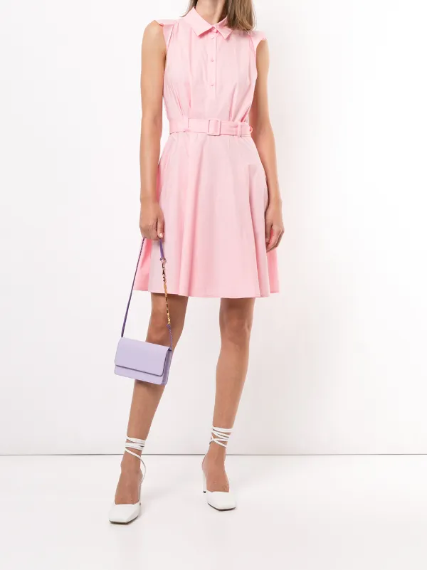 sleeveless belted shirt dress