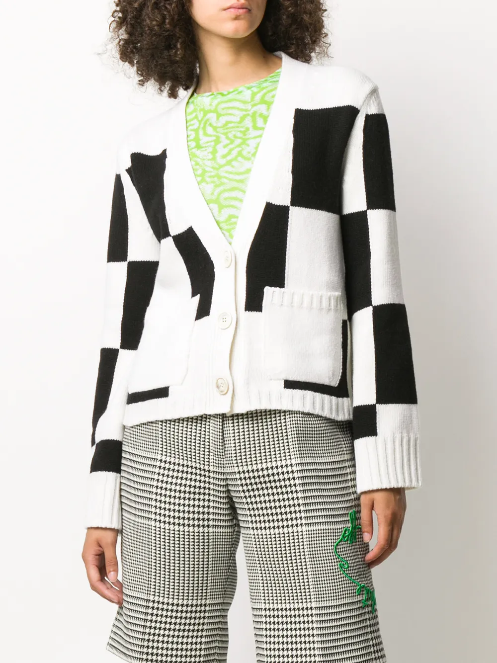 black and white check cardigan