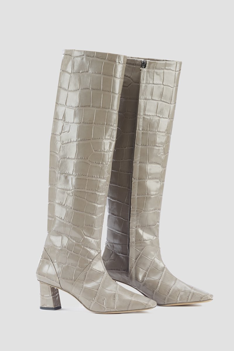 Tess 60MM Boot-neutrals #1 Tess 60MM Boot, TAUPE Furs & Skins->Calf Leather TESS - 60MM SQUARE TOE SHAFT BOOT from 3.1 Phillip Lim. - 1