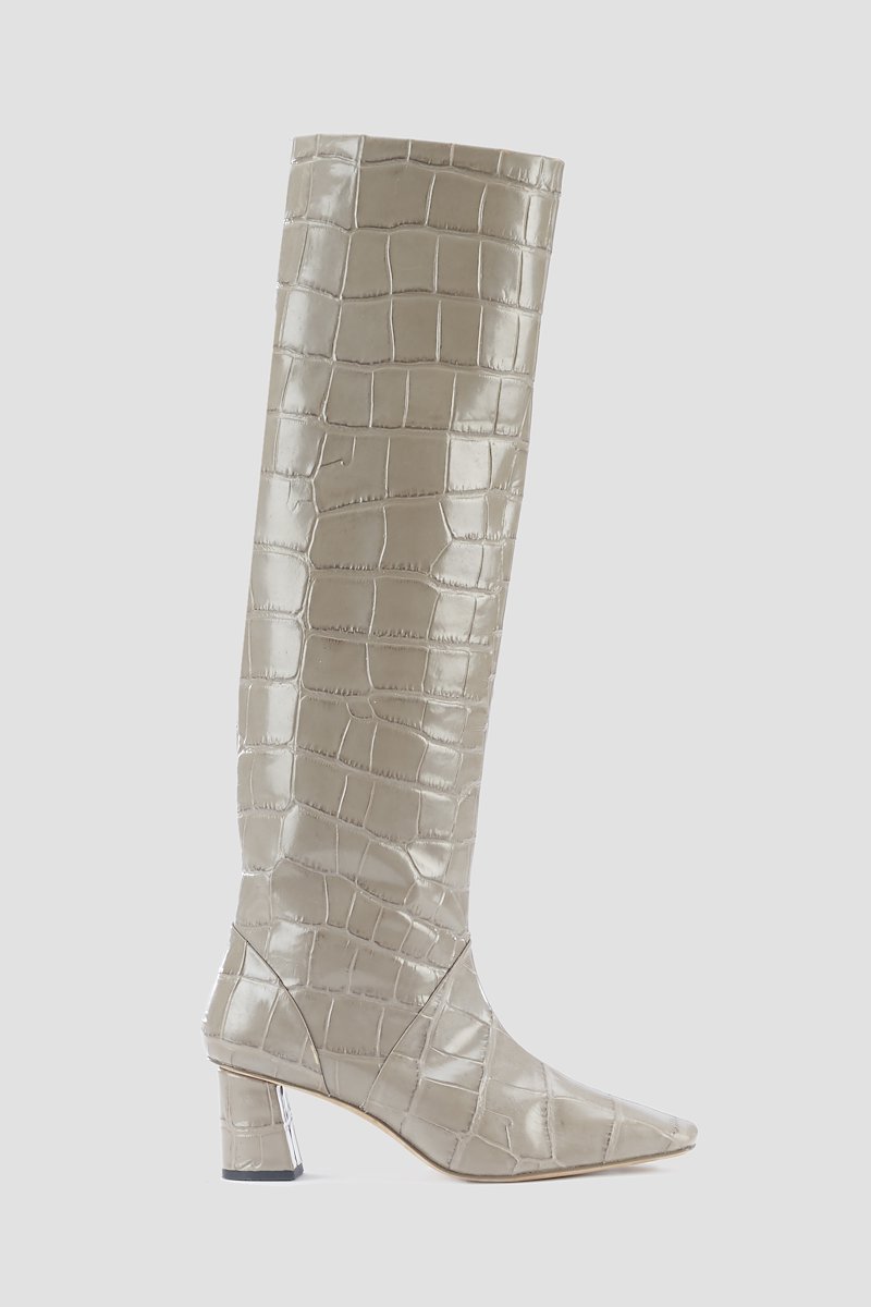 Tess 60MM Boot-neutrals #0 Tess 60MM Boot, TAUPE Furs & Skins->Calf Leather TESS - 60MM SQUARE TOE SHAFT BOOT from 3.1 Phillip Lim. - 2