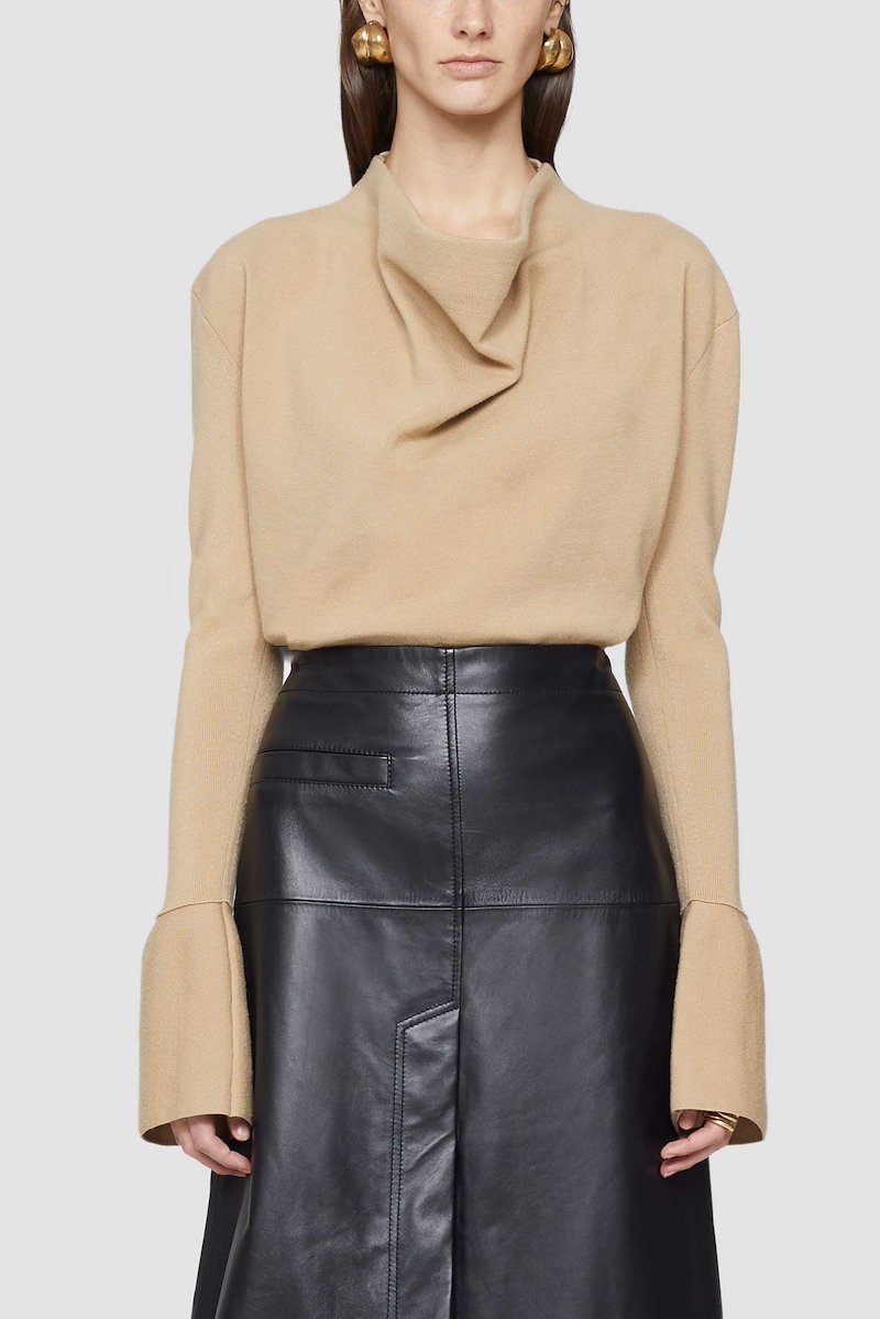 Cowl Neck Military Ribbed Sweater-neutrals #0 Cowl Neck Military Ribbed Sweater, FAWN Wool or fine animal hair->Wool LS MILITARY RIB COWL NECK PULLOVER from 3.1 Phillip Lim. - 0