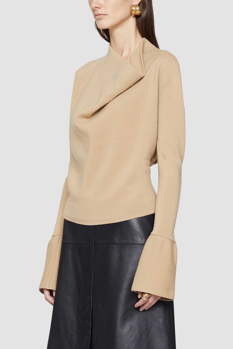Cowl Neck Military Ribbed Sweater-neutrals #1 Cowl Neck Military Ribbed Sweater, FAWN Wool or fine animal hair->Wool LS MILITARY RIB COWL NECK PULLOVER from 3.1 Phillip Lim. - 1