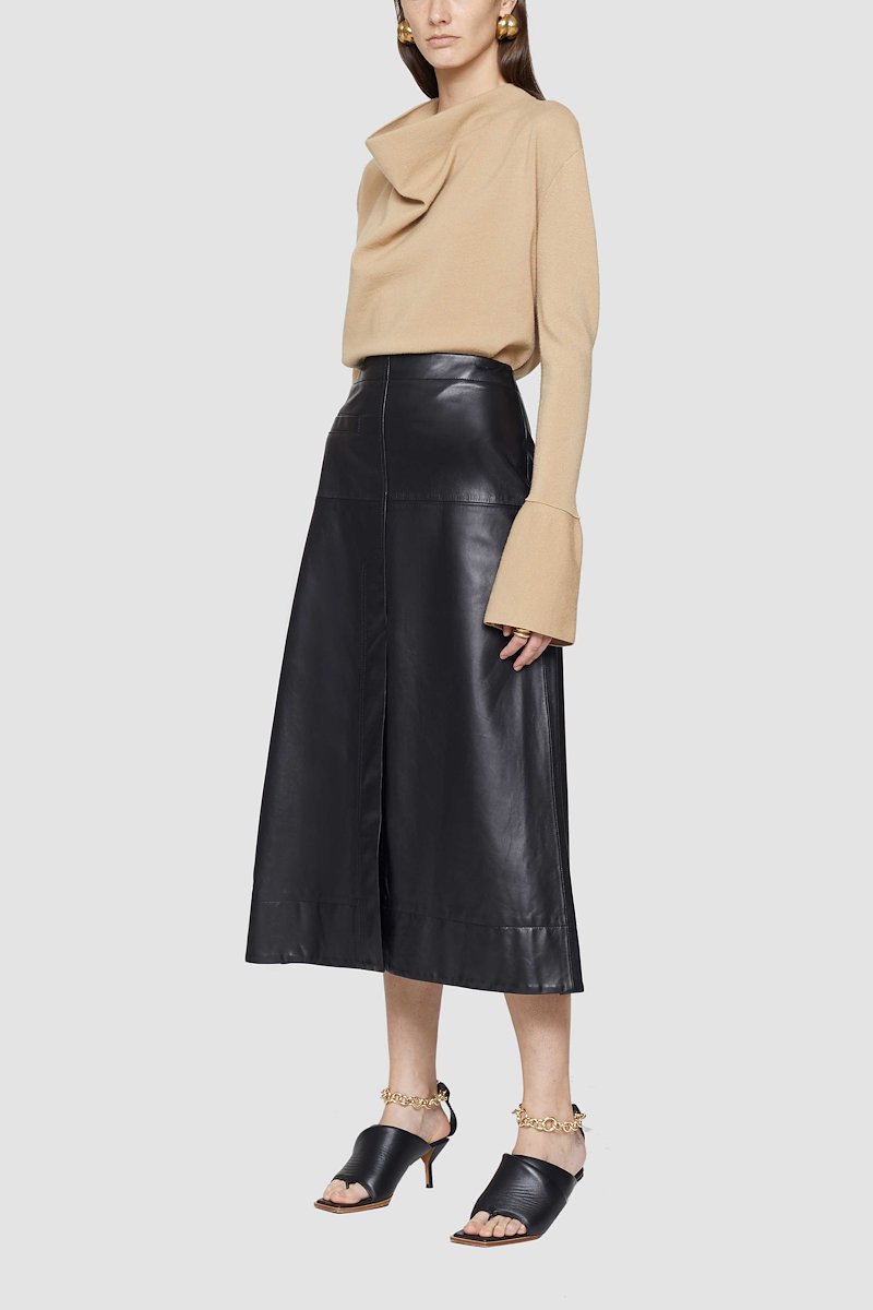 Cowl Neck Military Ribbed Sweater-neutrals #1 Cowl Neck Military Ribbed Sweater, FAWN Wool or fine animal hair->Wool LS MILITARY RIB COWL NECK PULLOVER from 3.1 Phillip Lim. - 3