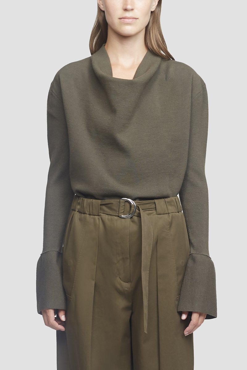 Cowl Neck Military Ribbed Sweater-green #0 Cowl Neck Military Ribbed Sweater, OLIVE Wool or fine animal hair->Wool LS MILITARY RIB COWL NECK PULLOVER from 3.1 Phillip Lim. - 0
