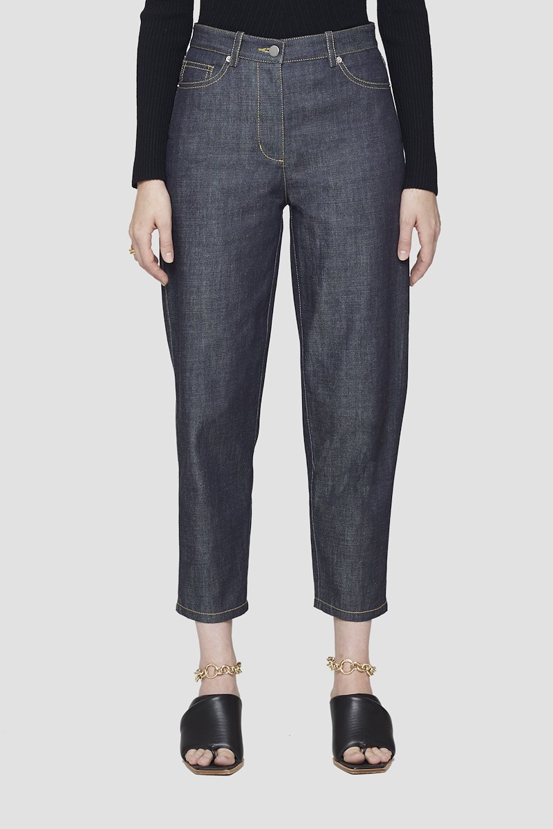 Organic Denim Trouser-blue #0 Organic Denim Trouser, Indigo blue organic cotton tapered cropped jeans from 3.1 PHILLIP LIM featuring belt loops, classic five pockets and cropped leg.- 0