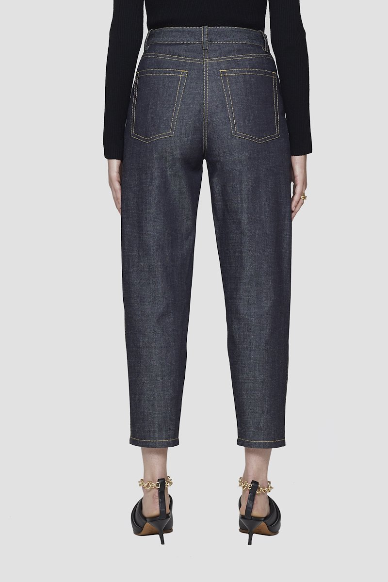Organic Denim Trouser-blue #0 Organic Denim Trouser, Indigo blue organic cotton tapered cropped jeans from 3.1 PHILLIP LIM featuring belt loops, classic five pockets and cropped leg.- 2