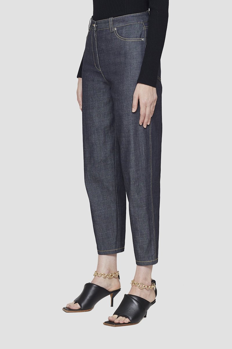 Organic Denim Trouser-blue #1 Organic Denim Trouser, Indigo blue organic cotton tapered cropped jeans from 3.1 PHILLIP LIM featuring belt loops, classic five pockets and cropped leg.- 1