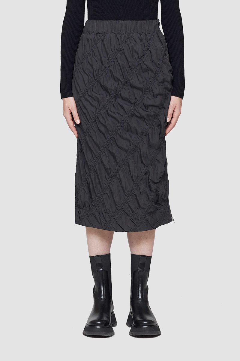 Parachute Skirt-black #0 Parachute Skirt, Black silk-blend ruched mid-length skirt from 3.1 PHILLIP LIM featuring ruched detailing, high waist, elasticated waistband, side zip fastening, fitted silhouette and mid-length.- 2